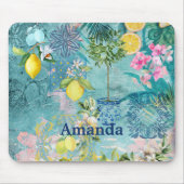 Chic Collage blau türkis sizilianisch Zitrusblüte Mousepad (Vorne)