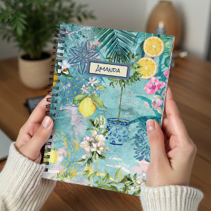 Chic Collage blau türkis sizilianisch Zitrusblüte Notizblock