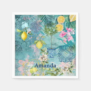 Chic Collage blau türkis sizilianisch Zitrusblüte Serviette