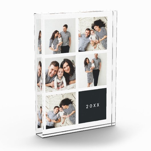 Chic Collage Year Keepake Foto Block | Holzkohle (Links)