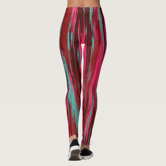 Chic Colorful Abstract Red &Pink Leggings (Rückseite)