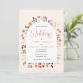 Chic Colorful Fall Wildblume Arch Wedding Script Einladung (Stehend Vorderseite)