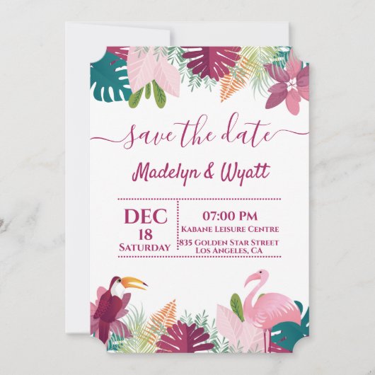 Chic Colorful Flamenco Dschungel Einladung (Vorderseite)