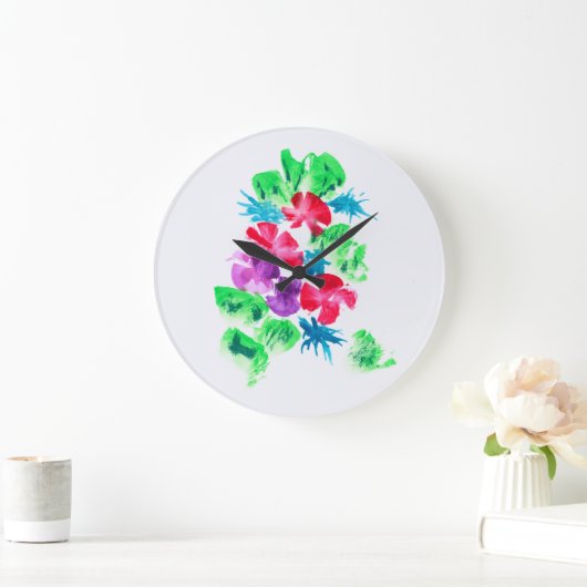 Chic Colorful Floral Bouquet Große Wanduhr (Zuhause)
