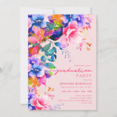 Chic Colorful Garden Abschluss Blues Einladung (Vorderseite)