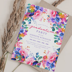 Chic Colorful Garden Floral Graduation Party Einladung
