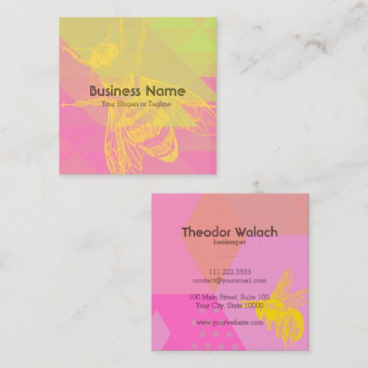 Chic Colorful Gold Bee Beruflich Quadratische Visitenkarte (Vorne/Hinten)