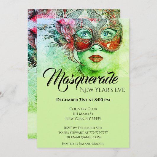 Chic Colorful Masquerade Party Einladung (Vorne/Hinten)