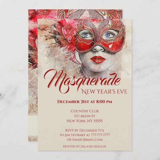 Chic Colorful Masquerade Party Einladung (Vorne/Hinten)