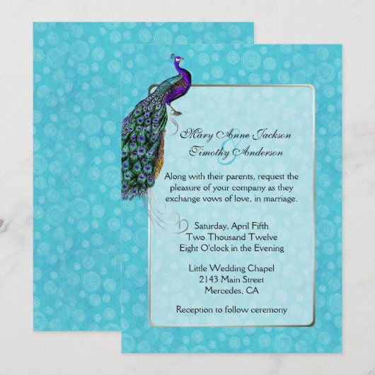Chic Colorful Peacock Hochzeit Einladung (Vorne/Hinten)