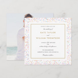 Chic Colorful Rainbow Confetti Foto Wedding Einladung