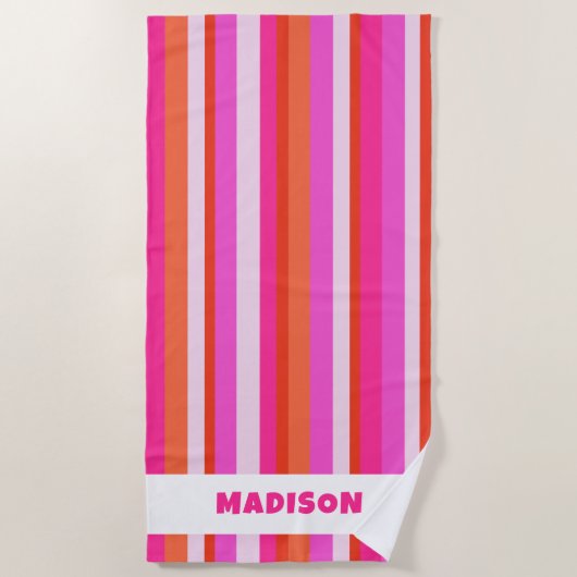 Chic Colorful Stripes Monogram Name Summer Strandtuch (Vorderseite)