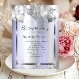 Chic Confetti Balloons Violet Metallic Pensionieru Einladung