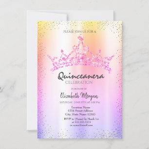 Chic Confetti Crown Ombre Metallic Quinceañera Einladung