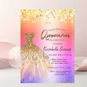 Chic Confetti Dots, Chic Dress Quinceañera Einladung