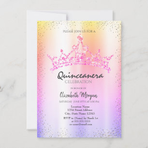 Chic Confetti Krone Ombre Metallic Quinceañera Einladung