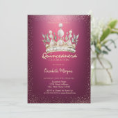 Chic Confetti Watercolor Crown Red Quinceañera Einladung (Stehend Vorderseite)