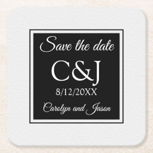 Chic Contemporary Mit Monogramm Save the Date Rechteckiger Pappuntersetzer