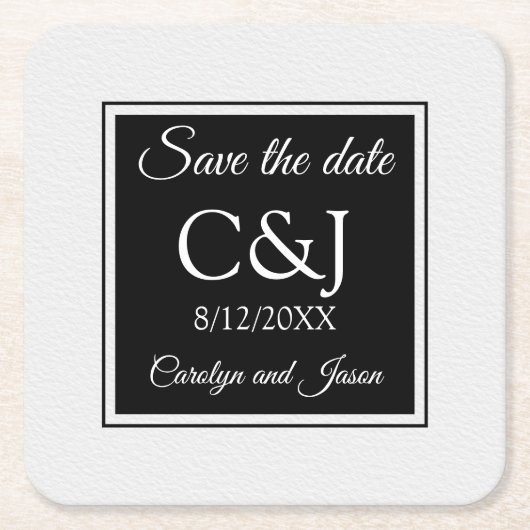 Chic Contemporary Mit Monogramm Save the Date Rechteckiger Pappuntersetzer (Vorderseite)