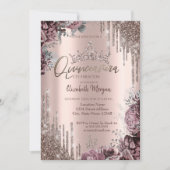 Chic Cool Glitter Crown Drop Dark Roses Einladung (Vorderseite)