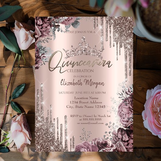 Chic Cool Glitter Krone Drop Darkle Rosen Einladung
