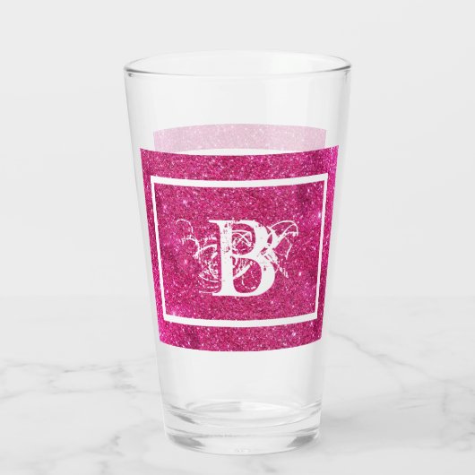 Chic Cool Pink Glitzer White Initial Monogram Glas (Rückseite)