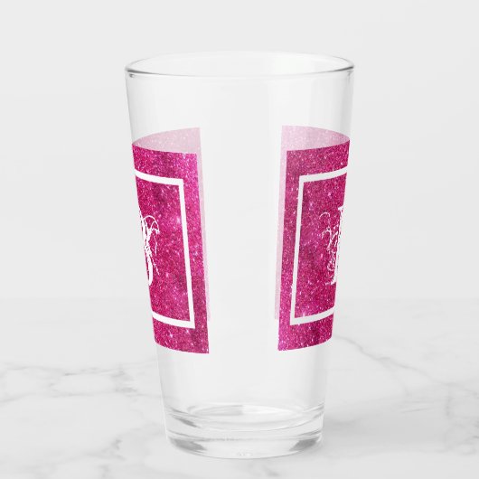 Chic Cool Pink Glitzer White Initial Monogram Glas (Links)