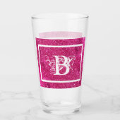Chic Cool Pink Glitzer White Initial Monogram Glas (Vorderseite)