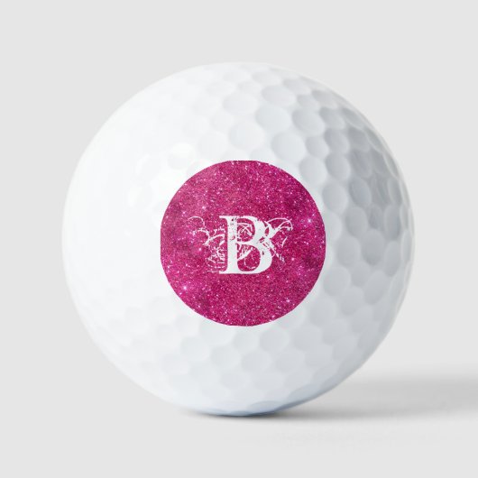 Chic Cool Pink Glitzer White Initial Monogram Golfball (Vorderseite)
