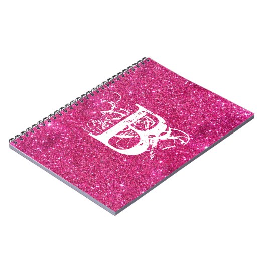 Chic Cool Pink Glitzer White Initial Monogram Notizblock (Linke Seite)