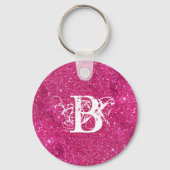 Chic Cool Pink Glitzer White Initial Monogram Schlüsselanhänger (Rückseite)