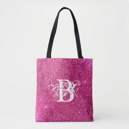 Chic Cool Pink Glitzer White Initial Monogram Tasche (Vorderseite)