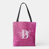 Chic Cool Pink Glitzer White Initial Monogram Tasche (Rückseite)