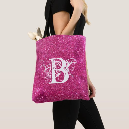 Chic Cool Pink Glitzer White Initial Monogram Tasche (Von Nahem)