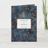 Chic Copper Blue Floral Customize Bifold Wedding Einladung (Vorderseite)