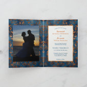 Chic Copper Blue Floral Customize Bifold Wedding Einladung (Innenseite)
