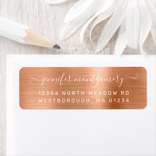 Chic Copper Brushed Metal Rücksendeadresse (Insitu)