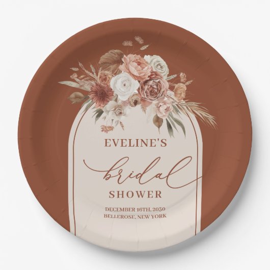 Chic Copper Pampas Grass Boho Bridal Paper Teller (Vorderseite)