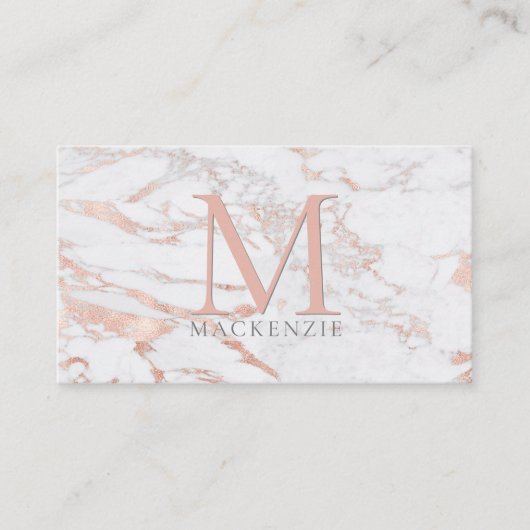 Chic Copper Rose Gold Foil Marmor Monogramm Visitenkarte (Vorderseite)
