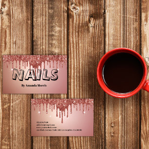 Chic Copper Rose Gold Glitzer Nails Beruflich Visitenkarte