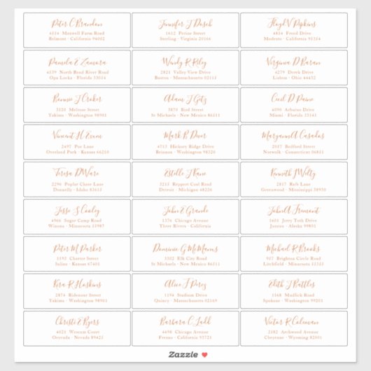 Chic Copper Script Guest Names Address Sticker (Blatt)