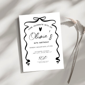 Chic coquette Black Bow 16th Birthday Party Einladung