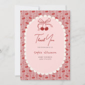 Chic Coquette Bow Cherry On Top Girl Baby Shower  Dankeskarte (Vorderseite)