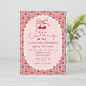 Chic Coquette Bow Cherry On Top Girl Baby Shower  Einladung (Stehend Vorderseite)