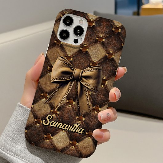 Chic coquette bow faux leather monogram  Case-Mate iPhone hülle