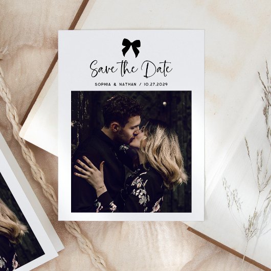 Chic Coquette Bow Multi Foto Grid | Save The Date Ankündigungspostkarte