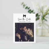 Chic Coquette Bow Multi Foto Grid | Save The Date Ankündigungspostkarte (Stehend Vorderseite)