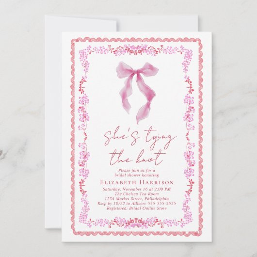 Chic Coquette Bow Watercolor Brautparty Einladung (Vorderseite)