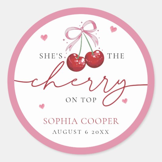 Chic Coquette Cherry am oberen Brautparty Runder Aufkleber (Vorderseite)