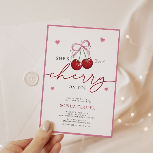 Chic Coquette Cherry auf Top Baby Dusche Einladung
